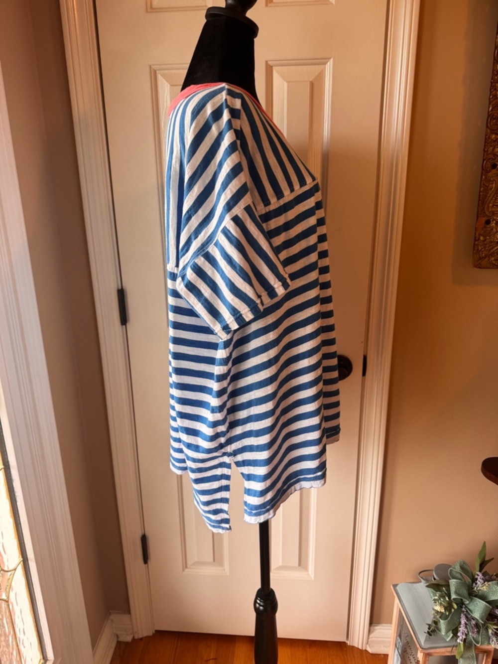 Pilcro The Jordyn Cotton Slub Crew Neck Oversized Tee -Blue, White, Pink - x-lg - Picture 7 of 12